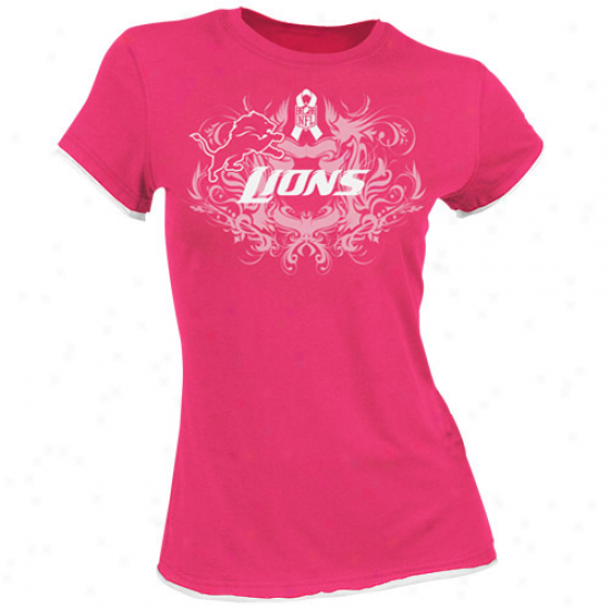 Detroit Lion Tshirts : Reebok Detroit Lion Ladies Pink Breast Cancer Awareness Flourish Tissue Prremium Tshirta