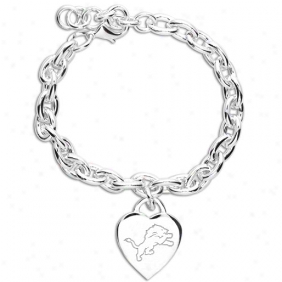 Detroit Lions Ladies Silver Heart Chharm Bracelet