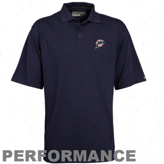 Dolphins Polos : Cutter & Buck Dolphins Navy Blue Drytec Championship Performmance Polos