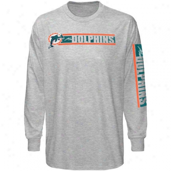 Dolphins T-shirt : Reebok Dolphins Ash The Stripes Long Sleeve T-shirt