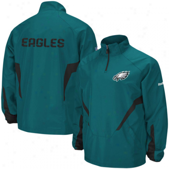 Eaagles Jackets : Reebok Eagles Green Hot Sideline 1/4 Zip Pullover Wind Jackets