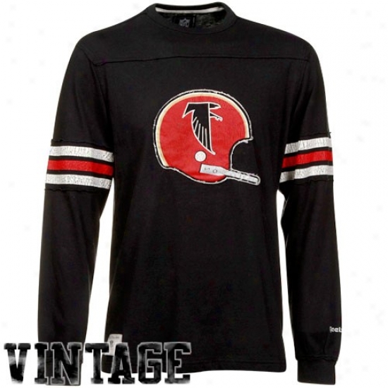 Falcons T Shirt : Reebok Falcons Black Distressed Throwback Appliqeu Premium Long Sleeve T Shirt