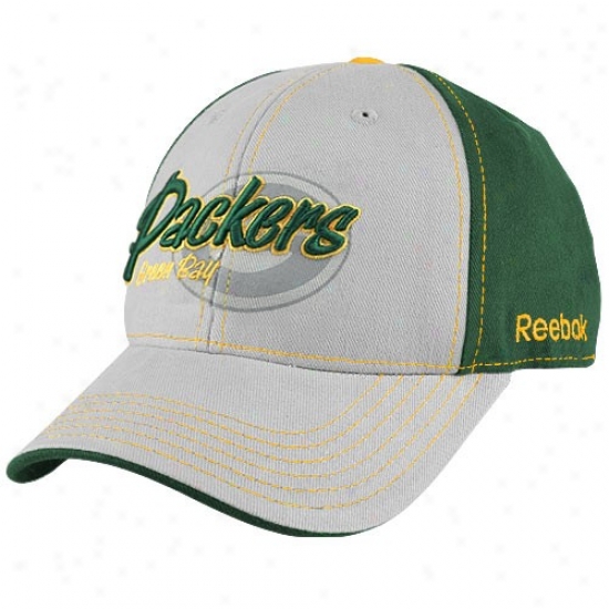 Green Bay Hats : Reebok Green Bay Gray-green Tonal Flourish Adjustable Hats