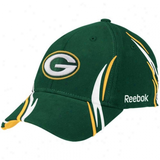 Green Bay Hats : Reebok Green Bay Green Husbandman Structured Fle xFit Hats