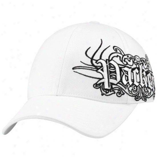 Green Bay Packeer Gear: Reebok Green Bay Packer White Rebel Flex Fit Hat