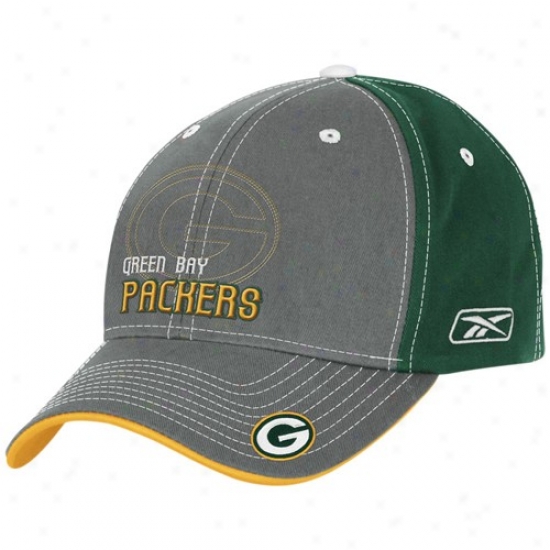 Green Bay Packer Gear: Reebok Green Bay Packer Grey Shado Logo Structyred Hat