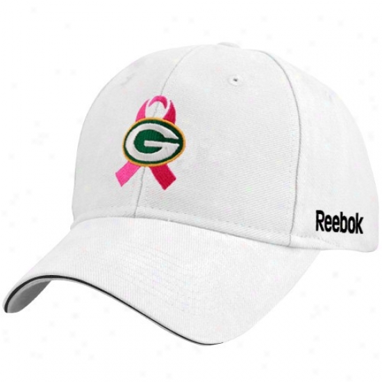 Green Bay Packer Hats : Reebok Green Bay Packer White Breast Caancer Awareness Flex Fit Hats