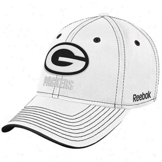 Green Bay Packer Merchandise: Reebok Green Bark Packer White Plough Flex Fit Hat