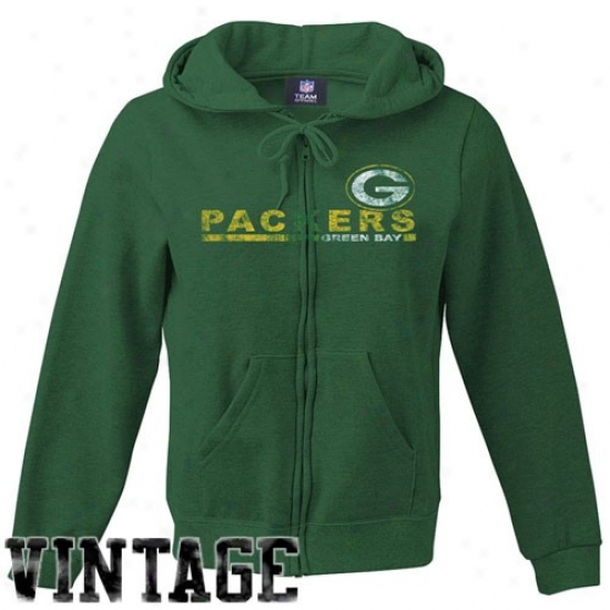 Green Bay Packer Seeat Shirts : Green Bay Packer Ladies Green Football Vintage Flul Zip Sweat Shirts