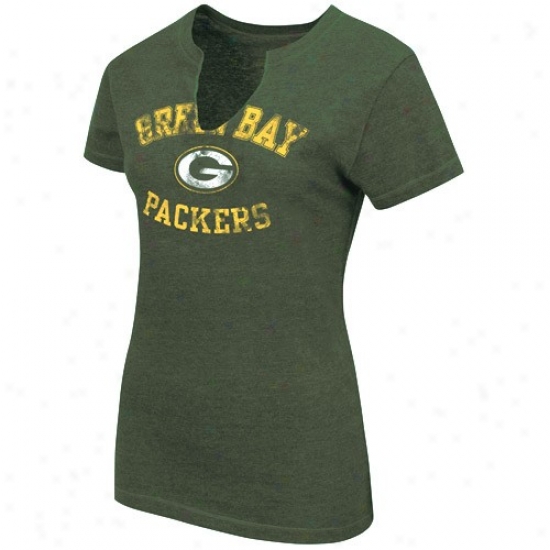 Green Bay Packer Tshirt : Green Bay Packer Ladies Green Champion Swagger Split Neck Heathered Tshirt