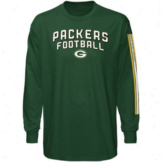 Green Bay Packer Tshirts : Reebok Green Bay Packer Youth Green Stacks Long Sleeve Tshirts