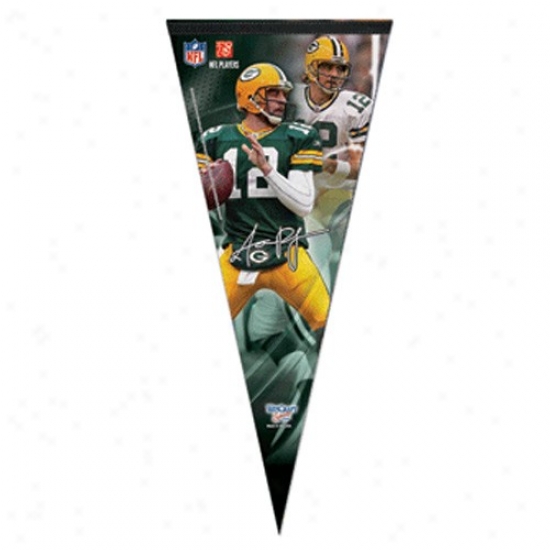 Green Bay Packers #12 Aaron Rodgers Green 17'' X 40'' Player Felt Pennant