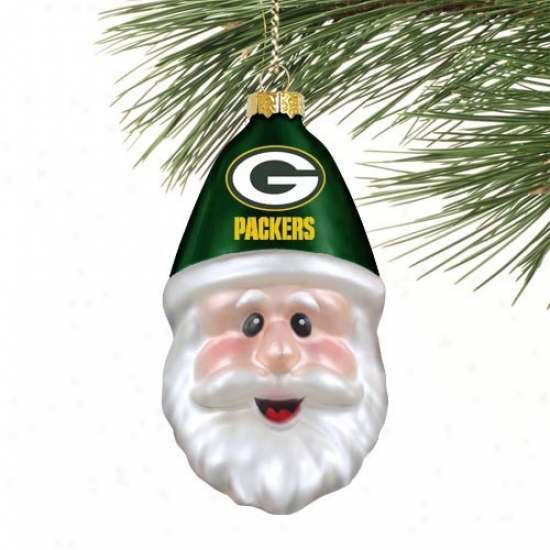 Green Bay Packers Blown Glass Santa Cap Ornament