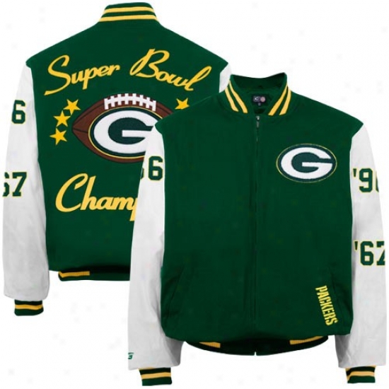Green Bay Packers Jacket : Green Bay Packers Green-white 3-time Super Bowl Champions Canvas Varsity Jacket