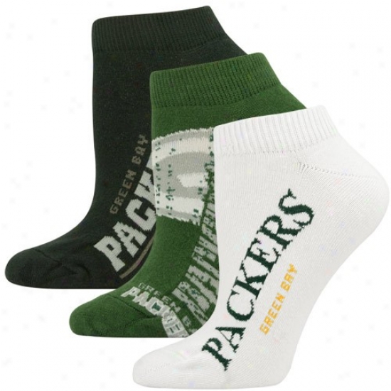 Green Bay Packers Ladies Three-pack (6-11) Distressed Ankle Socks