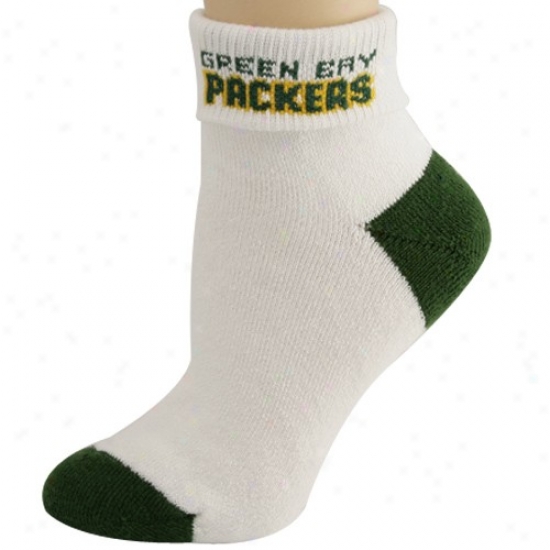 Green Bay Packers Ladies White Roll Down 6-11 Socks