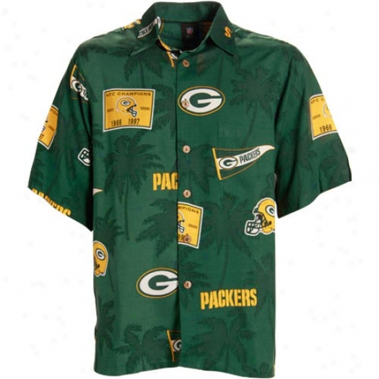 Green Bark at Pacoers Polo : Reyn Spooner Green Bay Packers Green Hawaiian Button-up Shirt
