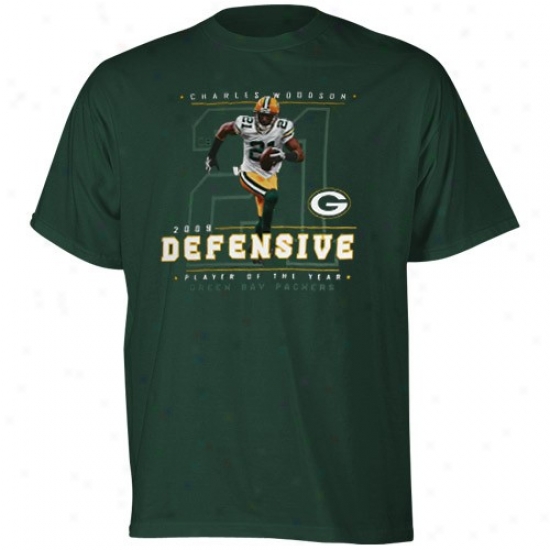 GreenB ay Packers Tshirts : Reebok Inexperienced Bay Packers Green #21 Charles Woodson 2009 Defensive Player Of The Year Tshirts
