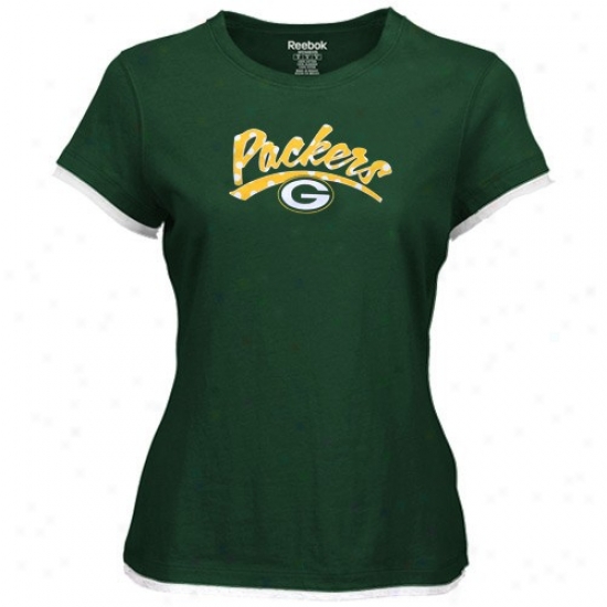 Green Check T-shirt : Reebok Geren Bay Ladies Green Polka Variegate Cap Sleeve Layered Tissue T-suirt