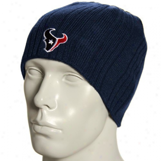 Houston Texan Hat : Reebok Houston Texan Navy Blue Block Knit Reversible Beanie