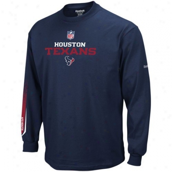 Houston Texan T-shirt : Reebok Houston Texan Youth Navy Bule Optimus Long Sleeve T-shirt