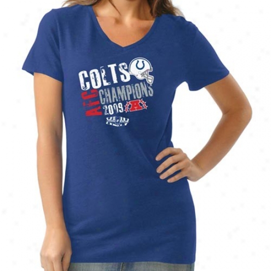 Indianapolis Colt Tee : Indianapolis Colt Ladies Royal Azure 2009 Afc Champions Triblend V-neck Tee