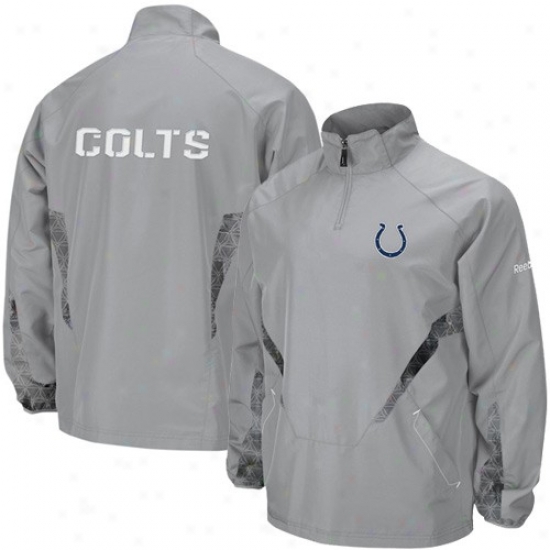 Indianapolis Colts Jackets : Reebok Indianapolis Colts Gray Hot Sideline United 1/4 Zip Pullover Wind Jackets