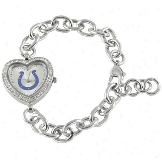 Indianapolis Colts Wrist Watch : Indianapolis Colts Ladies Silver Heart Wrist Watch