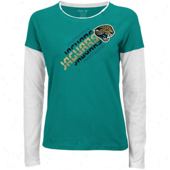 Jacksonville Jaguar T Shirt : Reebok Jacksonville Jaguar Ladies Teal Team Eclipse Double Layer Long Sleeve Tissue T Shirt