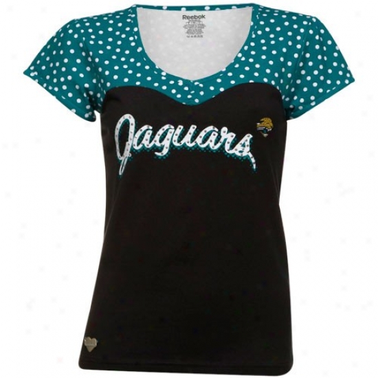Jacksonville Jaguars T Shirt : Reebok Jacksonville Jaguars Ladies Black-teal Sweetheart Scoop V-neck Premium  T Shirt