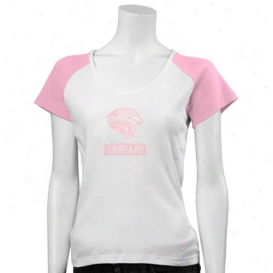 Jaguars Tshirt : Jaguars Ladies White/pink Glitter Logo Raglan Tshirt