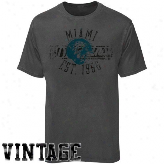 Miami Dolphin Apparel: Reebok Maimi Dolphin Charcoal Flank Formation Vintage T-shirt
