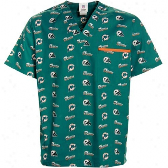 Miami Dolphin T-shirt : Miami Dolphin Aqua Scenic Print Unisex Scrub Top