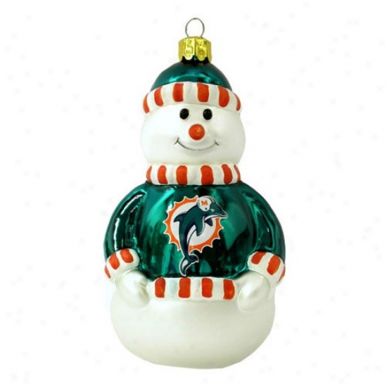 Miami Dolphins Out of breath Glass Snowman Ornament