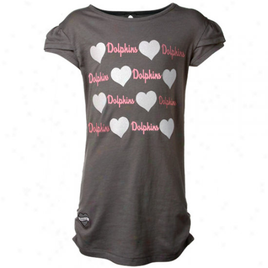 Miami Dolphins T-shirt : Reebok Miami Dolphins Young men Girls Charcoal Glitter Hearts T-suirt