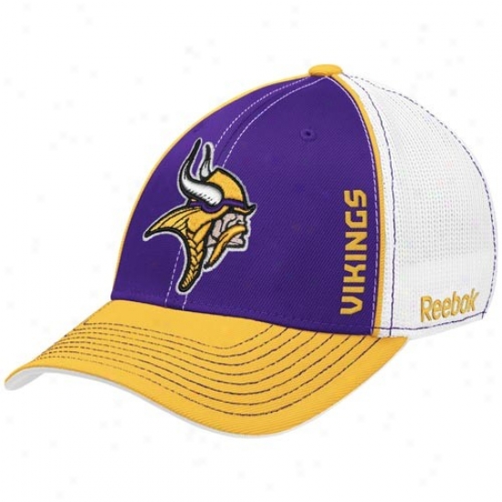 Minnesota Vikinhx Hats : Reebok Minnesota Vikings White-purple Loopers Flex Fit Hats