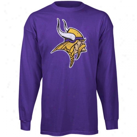 Minnesota Vikings T Shirt : Reebok Minnesota Vikings Youth Purple Faded Logo Long Slevve Vintage T Shirt