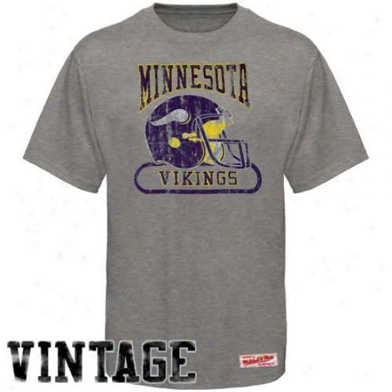Minnesota Vikings Tshirts : Mitchell & Ness Minnesota Vikings Ash Vinyage Premium Tshirts