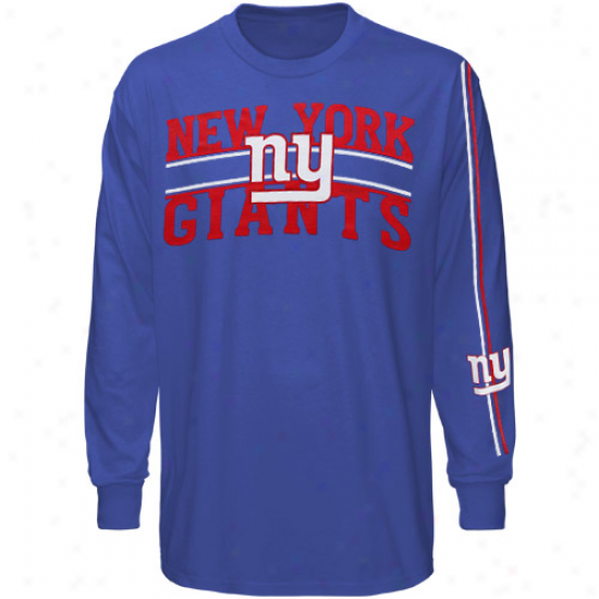 N Y Giant T Shirt : Reebok N Y Giant Youth Magnificent Blue Power Drive Long Sleeve T Shirt
