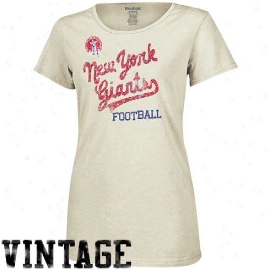 N Y Giants Apparel: Reebok N Y Giants Ladies Cream Michelle Vintage Babydoll T-shirt