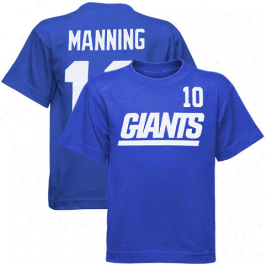 N Y Giants Attire: Reebok N Y Giants #10 Eli Manning Youth Navy Blue Game Gear T-shirt