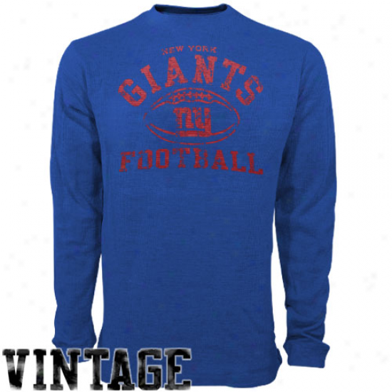 N Y Giants Shirts : Reebok N Y Giants Royal Blue Facr Of Football Vintage Long Sleeve Thermal Shirts