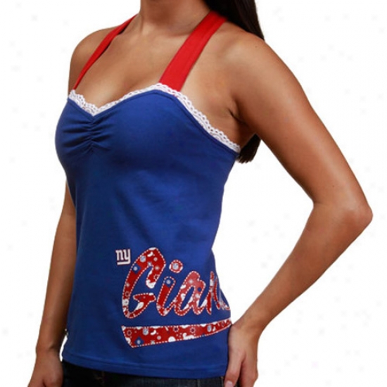 N Y Giants Tshirts : Reebok N Y Giants Ladies Royal Blue Criss-corss Premium Tank Top