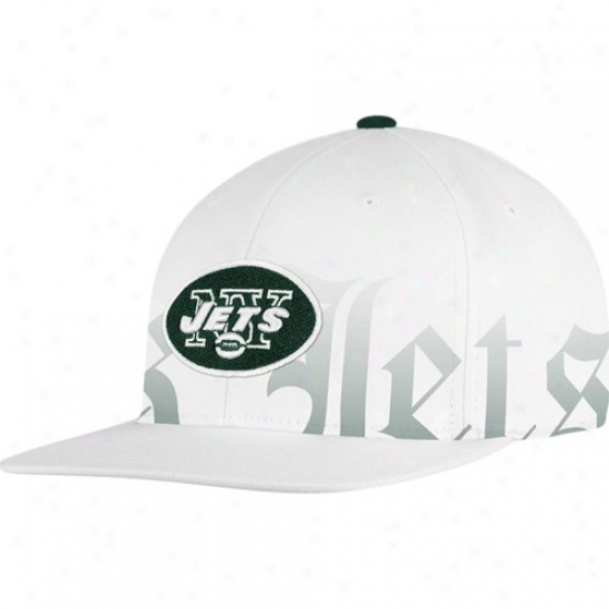N Y Jets Caps : Reebok N Y Jets White Rebel Flat Brim Flex Humor Cape