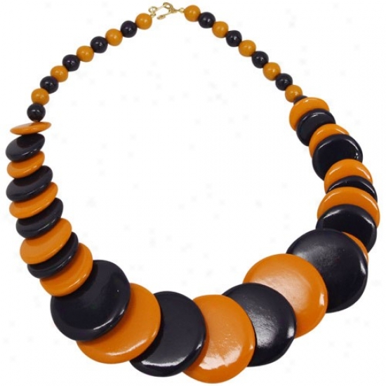Navy Blue-orange Escalating Wooden Bead Necklace