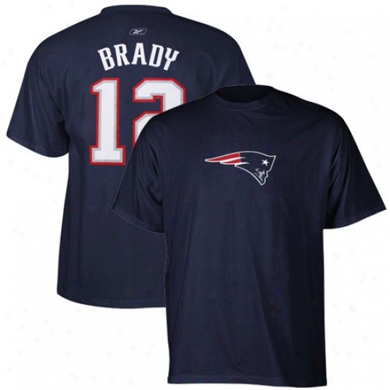 New England Patriot Tee : Reebok New England Patriot #12 Tom Brady Navy Blue Scrimmage Gear Tee