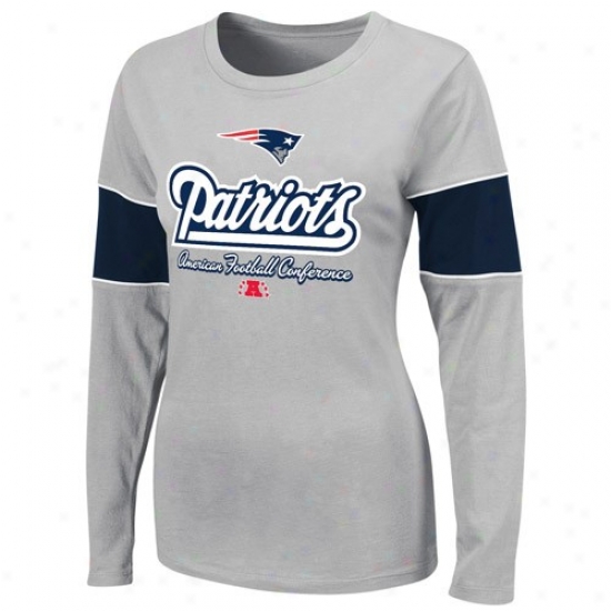 New England Patriots Shirts : New England Patriots Ladies Silver Prized Possession Ii Long Sleeve Shirts