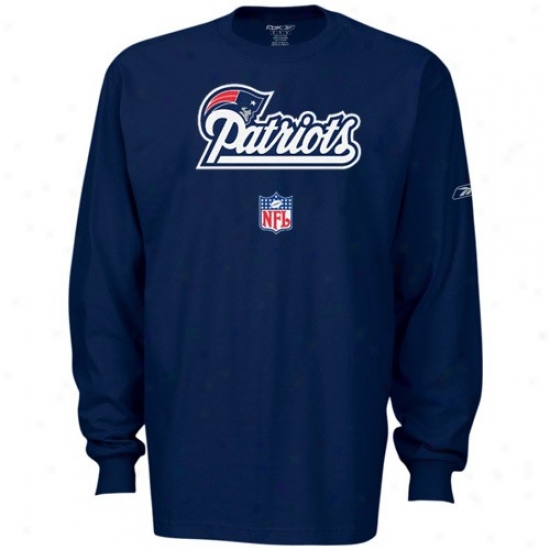 New England Patriots T Shirt : Reebok New England Patriots Navy Blue Team Marks Long Sleeve T Shirt