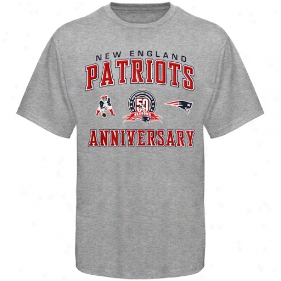 New England Patriots Tshirt : Reebok New England Ptriots Ash 50th Anniversary Arch Tshirt