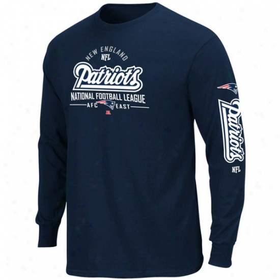 New England Pats Apparel: New England Pats Navy Blue Primary Receiver Far-seeing Sleeve T-shirt